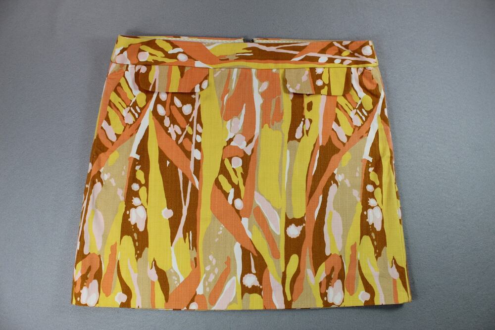 J.Crew Mini Skirt Women's 6 Pockets Orange Yellow Abstract Print Retro Mod